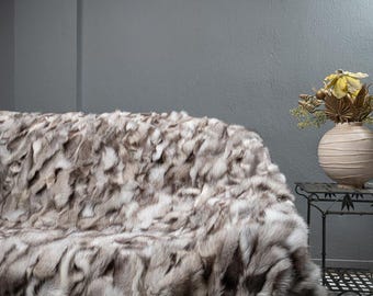Real fox fur throw blanket natural luxurious bedspread for living room and bed decor