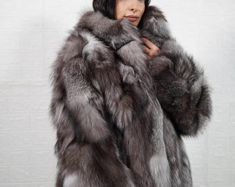 Natural frost fox fur jacket coat with collar handmade luxury real fur women fashion