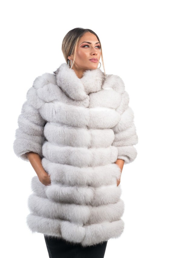 Superbe Manteau En Fourrure Renard Blanc – état Impeccable – Taille L