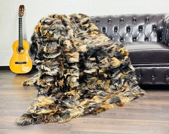 Real Mathilde Fox Fur Throw • Personalized Genuine Fur Throw Rug • Housewarming Gift • Handmade Vintage Fur Throw for Living Room n Bedroom