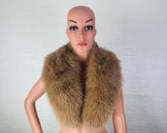 Elegant soft fox fur collar scarf brown, detachable fluffy fur wrap, luxury warm fur stole