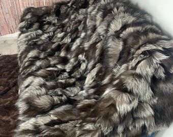Real Silver Fur Blanket • Personalized Fox Fur Blanket Throw • Handmade Genuine Fur Blanket • Fur Bedspread n Sofa Cover