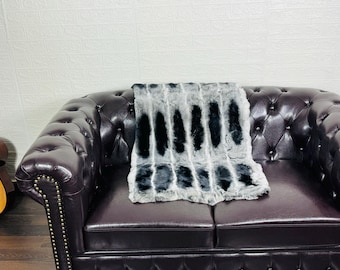 Real Rex Rabbit Full Skin Fur Blanket Throw • Personalized  Handmade Fur Sofa Cover n Bedspread • Vintage Rabbit fur Throw Blanket