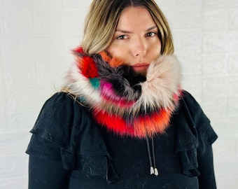 Beautiful Real Fox Fur Scarf for Women Colorful • Fox Fur Scarf • Real Fur Collar • Genuine Fur Wrap 6*14 in / 15x35 cm