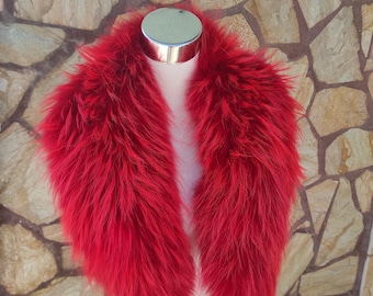 Red Fur Collar • Real Fox Fur Collar • Real Fur Scarf • Fur Wrap • Fur Shawl