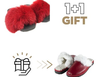 Fur slides, fur slides for women, fox fur slides, Fur Slippers FREE Gift