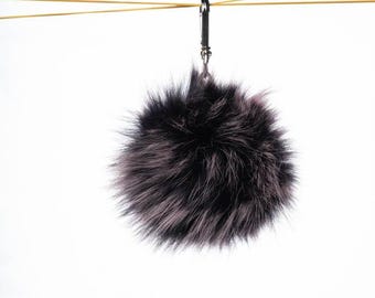 Two Colour Real Fox Fur Pom Pom Keychain - Handmade Fur Ball Keyrings For Car or House Keys & Bags | Women Accessories For Birthdays Gift