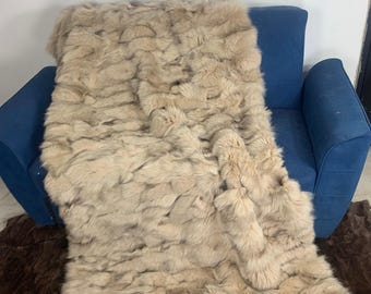 Real Beige Fur Blanket • Personalized Fox Fur Blanket Throw • Handmade Genuine Fur Blanket • Fur Bedspread n Sofa Cover