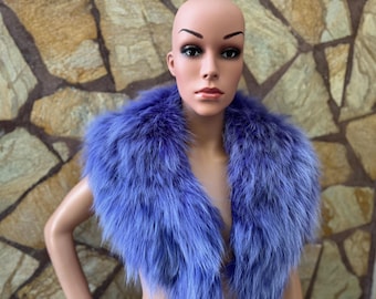 Gorgeous fox fur collar scarf purple, warm fluffy fur wrap, detachable soft fur stole