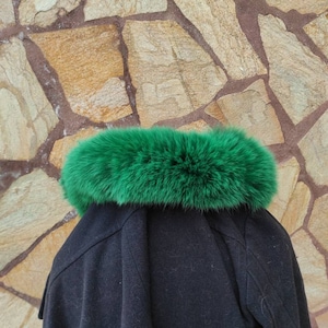 Fur trim for hood, green fox fur collar, fur collar