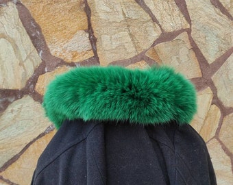 Fur trim for hood, green fox fur collar, fur collar