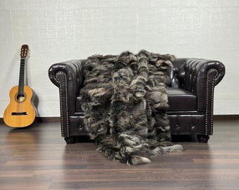 Real DOUBLE SIDED Brown Fur Blanket • Personalized Fox Fur Blanket Throw • Handmade Genuine Fur Blanket • Fur Bedspread n Sofa Cover