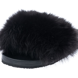 Fur slides, fur slippers, fox fur slides, fluffy slides
