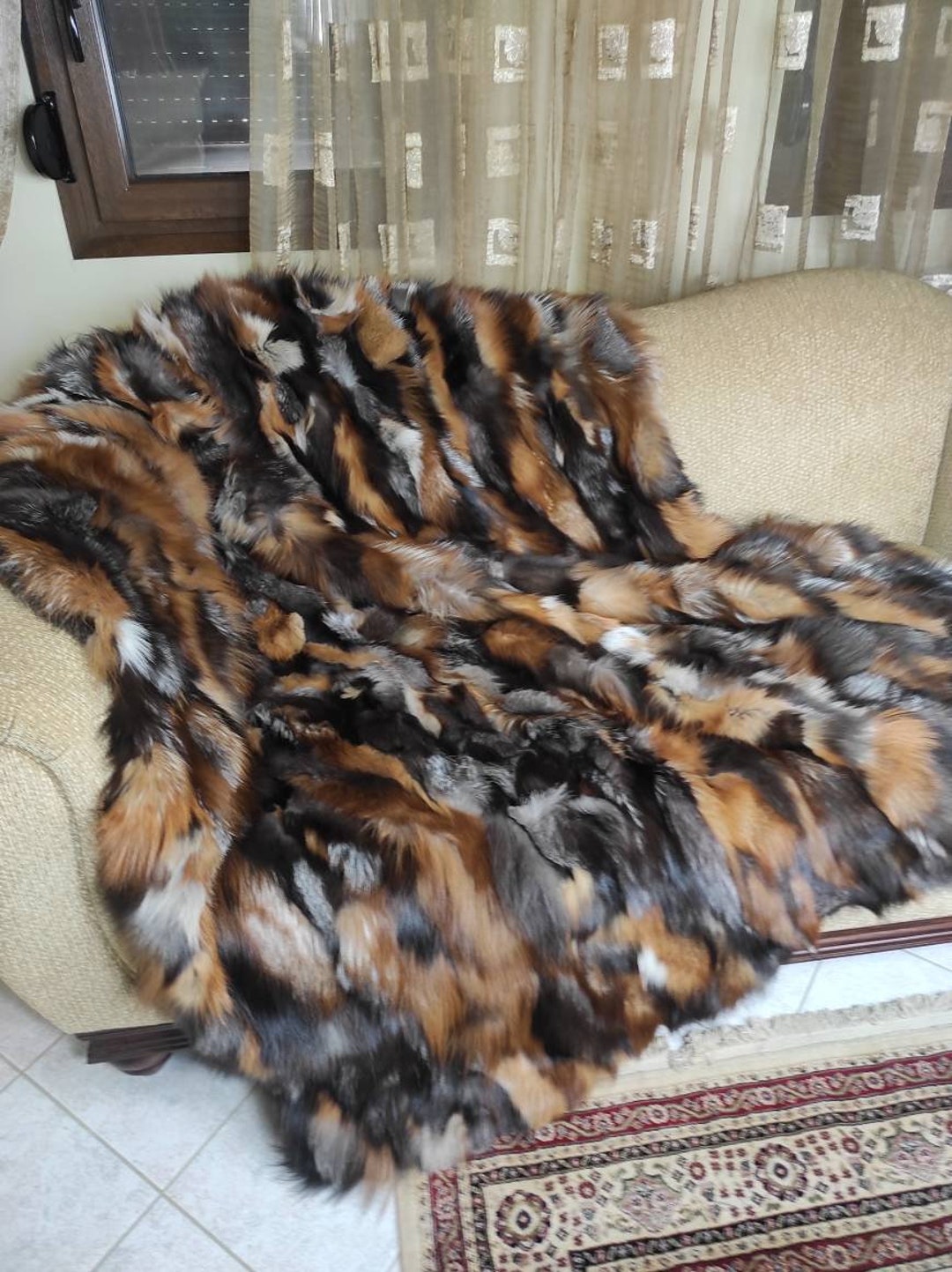 Real Fox Fur Blanket Throw Housewarming Gift Sofa Cover N Etsy