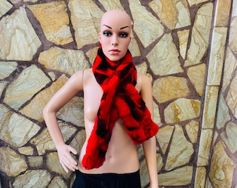 Real Red Rabbit Fur Scarf - Soft Winter Wrap - Elegant and Luxurious Cold-Weather Accessory