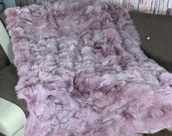 Real Fur Blanket • Personalized Fox Fur Blanket Throw • Handmade Genuine Fur Blanket • Fur Bedspread n Sofa Cover