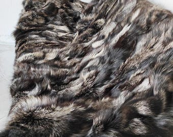 Luxurious fox fur real throw blanket brown detailing, plush bedspread & fox fur rug for living room and bed decor, housewarming gift
