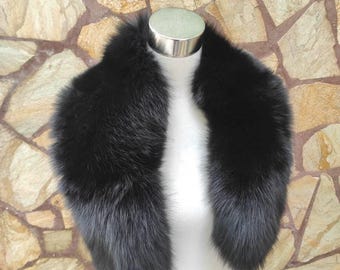 Black Fur Collar • Real Fox Fur Collar • Real Fur Scarf • Fur Wrap • Fur Shawl