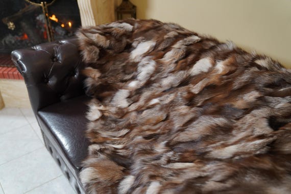 Luxurious real crystal fox fur throw blanket large area rug genuine ethically farmed organic fur scandinavian decor