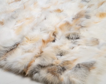 Real Golden Fox Fur Throw • Personalized Genuine Fur Throw Rug • Housewarming Gift • Handmade Vintage Fur Throw for Living Room n Bedroom