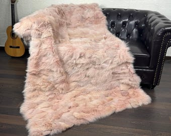Luxury Real FOX Fur Blanket Throw Pink - Personalized Handcrafted Warmth for Home Decor - Organically and Ethically Farmed Fox Fur