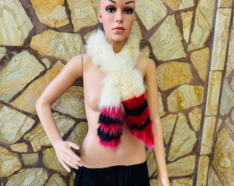 ELEGANT Real Fox Fur Scarf Yellow Red – Cozy Winter Wrap – Luxurious, Sustainable Fashion Statement