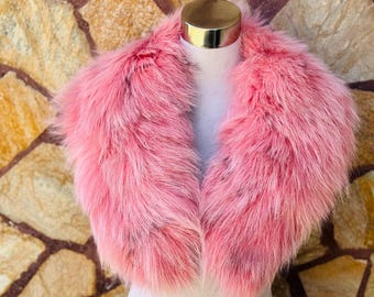 Elegant soft pink fox fur collar scarf, detachable fluffy fur wrap, luxury warm fur stole, gift for her, ethically and organically fox fur
