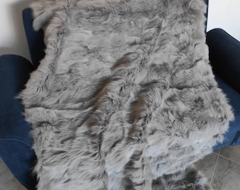 Real Gray Fur Blanket • Personalized Fox Fur Blanket Throw • Handmade Genuine Fur Blanket • Fur Bedspread n Sofa Cover