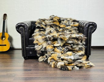EXCLUSIVE Real FOX FUR Throw • Large fur Area Rug • Fox Fur Rug • Ethically and Organic Farmed Fox Fur • Scandinavian Decor