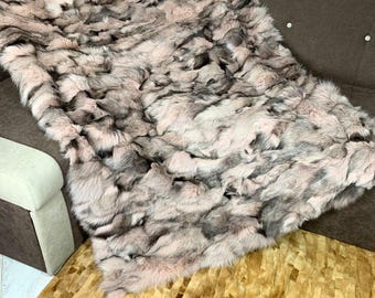 Real Pink Fur Blanket • Personalized Fox Fur Blanket Throw • Handmade Genuine Fur Blanket • Fur Bedspread n Sofa Cover