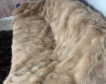 Real Beige Fur Blanket • Personalized Fox Fur Blanket Throw • Handmade Genuine Fur Blanket • Fur Bedspread n Sofa Cover