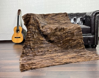 Real Brown Mink Fur Throw 47x88 in • Personalized Genuine Fur Throw Rug • Handmade Vintage Fur Throw for Living Room n Bedroom