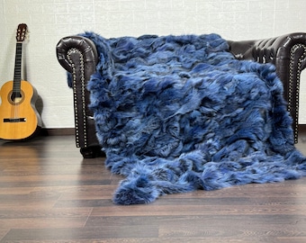 BEAUTIFUL DOUBLE SIDED Real Blue Electric Fox Fur Blanket • Personalized Fox Fur Blanket Throw • Ethically and Organic Farmed Fox Fur