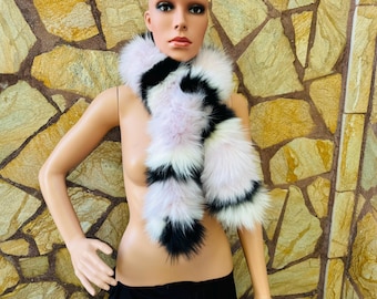 BEAUTIFUL Real Fox Fur Scarf Colorful – Cozy Winter Wrap – Luxurious, Sustainable Fashion Statement