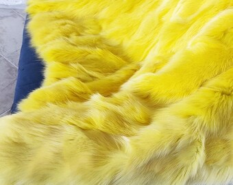 Real Yellow Fur Blanket • Personalized Fox Fur Blanket Throw • Handmade Genuine Fur Blanket • Fur Bedspread n Sofa Cover