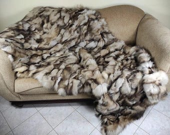 Real Fur Blanket • Personalized Fox Fur Blanket Throw • Handmade Genuine Fur Blanket • Fur Bedspread n Sofa Cover