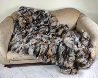 Real Fox Fur Throw • Personalized Genuine Fur Throw Rug • Housewarming Gift • Handmade Vintage Fur Throw for Living Room n Bedroom