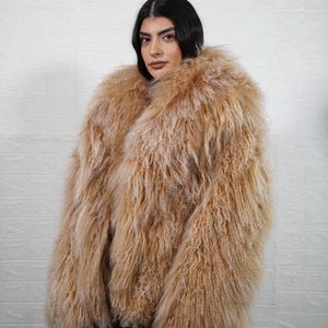 Camel Mongolian Sheepskin Fluffy Jacket Coat Full Skin Handmade Luxury Real Fur Women Fashion