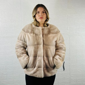 EXCLUSIVE Real Beige Pelt Mink Fur Jacket for Women Bomber style • Personalized Mink Fur Coat • Winter Vintage Fur Jacket