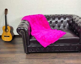 Real Rex Rabbit Fuchsia Full Skin Fur Blanket Throw • Personalized  Handmade Fur Sofa Cover n Bedspread • Vintage Rabbit fur Throw Blanket