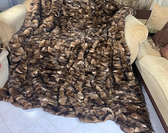 Real Rabbit Fur Blanket Throw Orilax • Handmade Fur Sofa Cover n Bedspread • Vintage Rabbit fur Throw Blanket