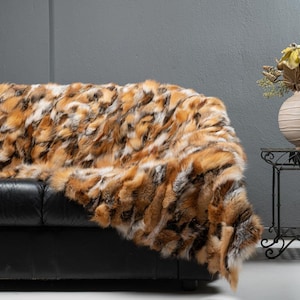 Real Fox Fur Blanket Throw • Personalized Fox Blanket  • Genuine Fur House Decor • Fur Bedspread n Sofa Cover