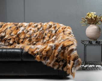 Real Fox Fur Blanket Throw • Personalized Fox Blanket  • Genuine Fur House Decor • Fur Bedspread n Sofa Cover