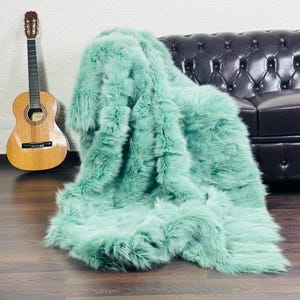 Luxury Real Green Fur Blanket • Personalized Fox Fur Blanket Throw • Handmade Genuine Fur Blanket • Fur Bedspread