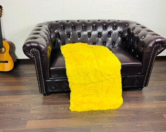 Real Rex Rabbit Yellow Full Skin Fur Blanket Throw • Personalized  Handmade Fur Sofa Cover n Bedspread • Vintage Rabbit fur Throw Blanket