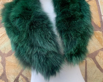 Green Fur Collar • Real Fox Fur Collar • Real Fur Scarf • Fur Wrap • Fur Shawl