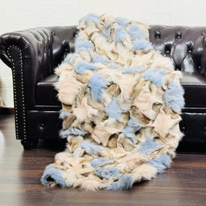 Luxury DOUBLE SIDED Real Fox Fur Throw Blanket Colorful • Large Area Rug  • Genuine Fur Rug  • Ethically and Organic Farmed Fox Fur