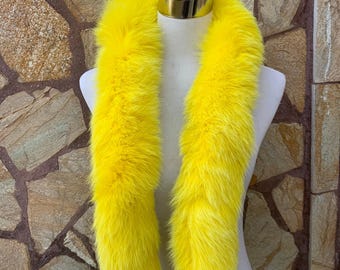 Yellow Fur trim for hood • Fox Fur Collar Scarf •  Fur Trim for Jacket •  Fox Fur Scarf Collar