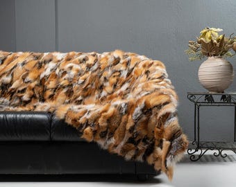Real Fox Fur Blanket Throw • Personalized Fox Blanket  • Genuine Fur House Decor • Fur Bedspread n Sofa Cover