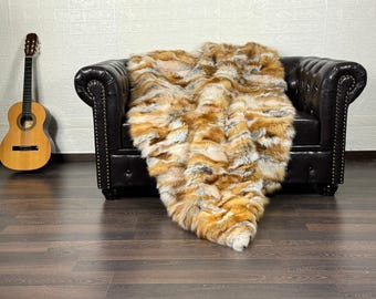Luxurious Real Fox Fur Rug - Handcrafted Natural Fox Fur Throw for Home Decor • Handmade Vintage Fur Throw for Living Room n Bedroom